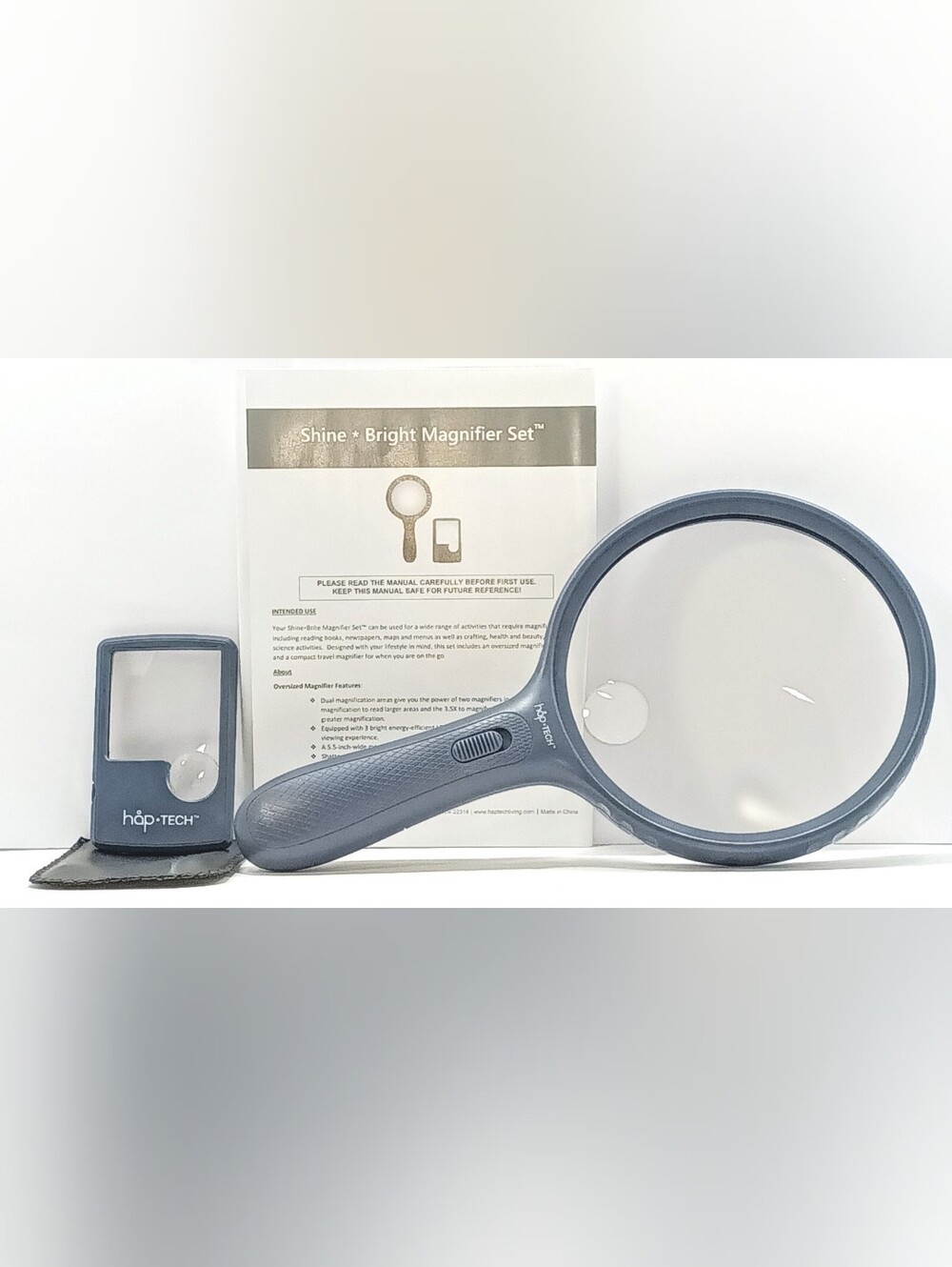 Shine Bright 2-Piece Magnifier Set 5.5" Handheld 2x/3.5x + Travel Magnifier 3x/6